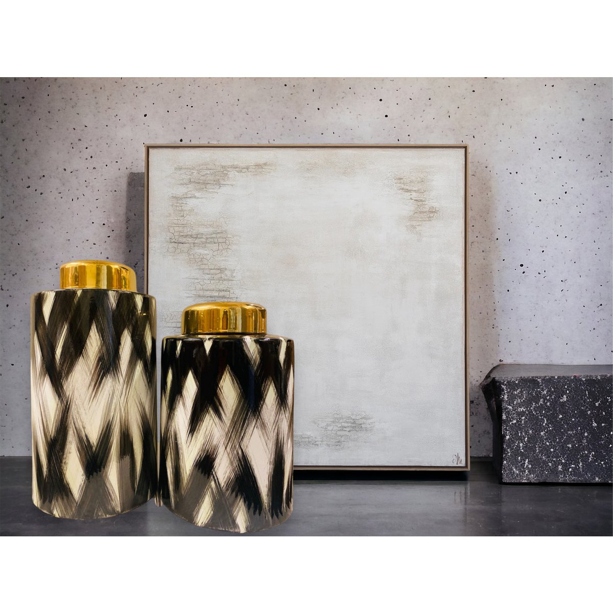 Keramieken pot Zwart wit goud - H 32 cm